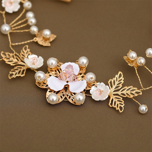 Peignes à cheveux doubles en alliage d'or avec feuilles, strass et perles, bandeau pour mariée, accessoires de <span class=keywords><strong>mariage</strong></span>, bijoux de mariée - Product Image 5