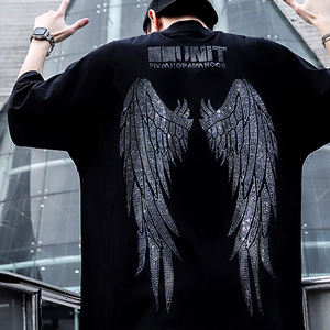 新デザイン ホットドリル ラインストーン オーバーサイズ Tシャツ カスタムデザインロゴ シャイングリッター ラグジュアリー メンズ Tシャツ - Product Image 6