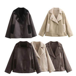 <span class=keywords><strong>LEA</strong></span> 2025 Otoño Invierno ropa de mujer abrigo de <span class=keywords><strong>lana</strong></span> impermeable sólido chaqueta de piel de oveja suelta - Product Image 4