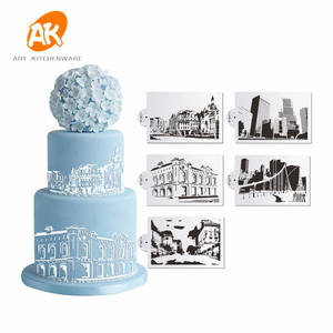 AK yapı tasarım fondan kek şablonlar Royal buzlanma Airbrush şablonlar pasta pişirme araçları plastik çizim şablonu ST-867 - Product Image 2
