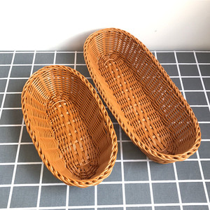 Oval Woven Bread <b>Basket</b> Plastic Rattan Fruit Serving <b>Baskets</b> Food Storage Container for Restaurant Kitchen <b>Table</b> Top - Product Image 3