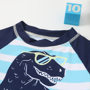 Costume da Bagno per Bambini Piccoli, Abbigliamento da Nuoto per Bambini e Bambine, Top a Maniche Lunghe con Cartoni Animati di Dinosauri, Pantaloncini a Righe per Spiaggia e Piscina - Product Image 2