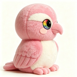 ตุ๊กตานกสีชมพูน่ารักแบบกำหนดเองได้ ตุ๊กตาขนนุ่มฟู ตาสีรุ้ง นกนั่งท้องขาว - Product Image 5