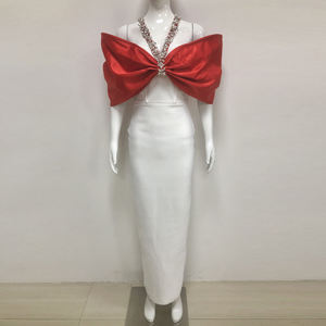 <span class=keywords><strong>Robe</strong></span> <span class=keywords><strong>de</strong></span> soirée <span class=keywords><strong>longue</strong></span> élégante et luxueuse à épaules dénudées, col en V, avec strass, nœud <span class=keywords><strong>rouge</strong></span>, <span class=keywords><strong>robe</strong></span> moulante pour femmes, <span class=keywords><strong>robe</strong></span> <span class=keywords><strong>de</strong></span> soirée formelle - Product Image 2