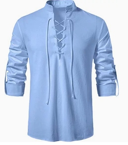 T-shirt pour homme à logo personnalisé, coupe ample, respirant, en coton et lin, style vintage <span class=keywords><strong>Henry</strong></span>, manches longues - Product Image 2