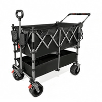 Chariot de camping pliable à double plateau avec poignée réglable et quatre roues, idéal pour les pique-niques et le shopping en extérieur, outils OEM en gros