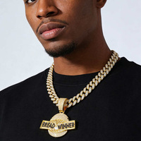 Nouveau Collier Chaîne Cubaine 13mm Plaqué Or en Alliage avec Pendentif Lettre BREAD WINNER Style Hip Hop Iced Out, Bijou de Rappeur