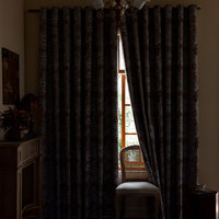 Rideaux à œillets occultants à motif floral vintage taupe pastoral pour chambre et salon