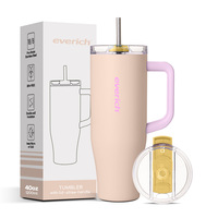 Gobelet isotherme Everich à double paroi en acier inoxydable avec paille amovible et silicone anti-fuite