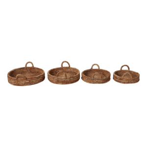 Set di vassoi decorativi moderni rotondi in rattan intrecciato con manici per tavolino da caffè, decorazione per la casa, centrotavola. - Product Image 3