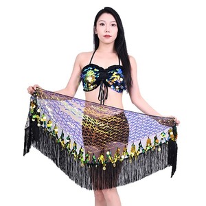 Penawaran Spesial Kostum Penampilan Panggung Wanita, Atasan Blus Payet Berkilau & Selendang Pinggang, Set Kostum - Product Image 1