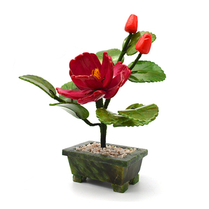 ต้นไม้อัญมณีทำจากหยกธรรมชาติ,ต้นบอนไซดอกกุหลาบสีแดงสำหรับตกแต่งงานแกะสลักต้นไม้หยก - Product Image 1