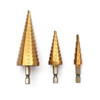 Foret étagé en acier rapide (HSS) avec revêtement en titane, tige triangulaire pour le perçage du bois, le perçage du métal