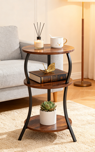 Small 3-Tier Rustic Brown Circular End <strong>Table</strong> <strong>Slim</strong> Waist Design Compact Tea Coffee <strong>Table</strong> for Living Room Bedroom for Small Spaces - Product Image 4