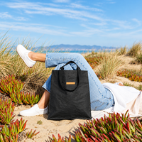 Sac fourre-tout en papier kraft noir lavable, grande capacité, sac à bandoulière pour le shopping, avec doubles poignées, pour le bureau, le travail, les courses, les voyages