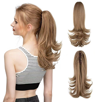 Extensions de cheveux synthétiques en queue de cheval ondulée courte et épaisse de 12 pouces, vente en gros, fibres à haute température, pré-collées, à clipser, pour femmes