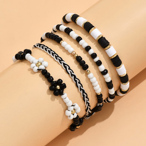 Fashionable and versatile creative color-blocked seed bead flower stacked <b>bracelet</b> <b>set</b>, simple design, hand-woven elastic - Product Image 3