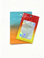 Faible MOQ 100 pièces – Sacs personnalisés en Mylar holographique avec fermeture éclair transparente, pochettes d'emballage en aluminium pour aliments et produits de détail