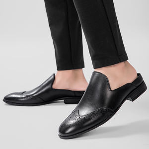 รองเท้าลำลองหนังแท้ลายขีดข่วนแบบสวมสำหรับผู้ชายฤดูร้อน พื้นยางหนา - Product Image 4