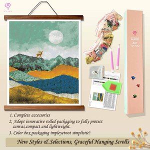 Kit de Peinture Diamant Ronde avec Cadre, Motif Paysage Imprimé, Forme Rectangulaire, Décoration Murale DIY, Art en Strass de Cristal - Product Image 4