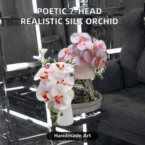 Poetic 7 Head Phalaenopsis Butterfly Orchid <b>Artificial</b> <b>Flower</b> Faux White Head Realistic 3D Painting Handmade Modern Orchid - Product Image 2