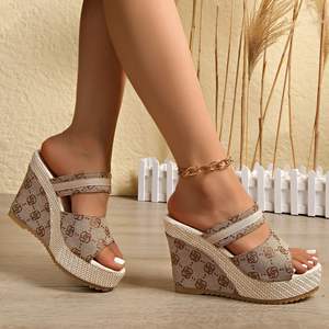 Venta al por mayor directa de fábrica: Sandalias de lona con punta abierta, sandalias de verano con tacón de cuña, sandalias de moda. - Product Image 5