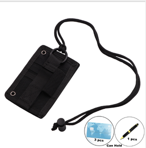 Black Tactical ID Card Holder Hook & Loop Patch Badge Holder <b>Key</b> Ring and Credit Card Organizer Adjustable Neck <b>Lanyard</b> <b>Key</b> Ring - Product Image 1