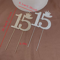 Numéro 15 Rhinestone Princess Crown Monogram Cake Topper - Sweet 15th Birthday Party (Gold ou Silver)
