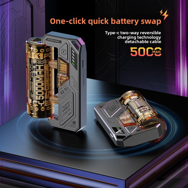 New Mecha-style Plastic Power Bank 22.5W Super-fast Charging Swappable Batteries 21700-cell Split-design Portable Power Source