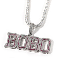 Collar de moda personalizado con colgante de placa de identificación de circonita cúbica (CZ) con letras en inglés cosidas, cadena de cuerda, chapado en rodio, estilo moderno