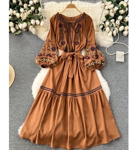Nuovo ricamo ricamato manica lunga floreale abito <span class=keywords><strong>etnico</strong></span> donna abiti nazionali vestiti Vestidos - Product Image 1