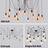 Noir Multi-têtes Araignée Pendentif Lampe Loft Vintage Edison Ampoule Suspendus E27 8 Bras Plafonniers pour Restaurant