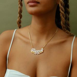 18k מצופה זהב נירוסטה שם מותאם אישית שרשרת תליון שכבה כפולה עם צבע כפול שרשרת פיגרו - Product Image 4