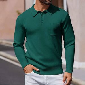 Vente directe d'usine, faible MOQ, polo classique à manches longues pour homme, plusieurs couleurs, tricoté 12GG, pull polo pour homme - Product Image 1