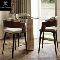 Tabouret de bar haut avec accoudoirs pour cuisine, tabourets de bar en bois haut de gamme avec pieds en acier inoxydable doré
