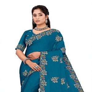 Sari en satin et mousseline de soie pour femme, personnalisable, style indien, broderie Swarovski, design Patola, style traditionnel, pour mariage, par Vexotrend - Product Image 1