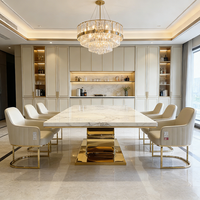 Ensemble de table à manger d'hôtel moderne de luxe chromé or, 6 places, plateau en marbre, structure en acier inoxydable, meubles de salle à manger