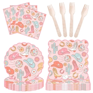 DAMAI - Juego de Platos de Papel para Fiesta de Cumpleaños de Vaquero, Estilo Nuevo Personalizado en Rosa, Decoración para Fiesta del Oeste - Product Image 5