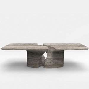 Kumusi โต๊ะรับประทานอาหาร Grey travertine โต๊ะในครัวหินธรรมชาติหรูหราที่กำหนดเอง - Product Image 1