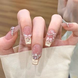 Luna – Faux ongles press-on faits main avec motif <span class=keywords><strong>Alice</strong></span> <span class=keywords><strong>au</strong></span> <span class=keywords><strong>pays</strong></span> <span class=keywords><strong>des</strong></span> <span class=keywords><strong>merveilles</strong></span>, nœud girly et effet œil de <span class=keywords><strong>chat</strong></span> dégradé – 10 pièces - Product Image 1