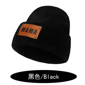 Tricoté Mère Enfants Chapeau Hiver Bébé Bonnet Chapeaux En Cuir Étiquette Enfants Cap pour Filles Garçons Accessoires Nouveau Infant Stuff cap - Product Image 2