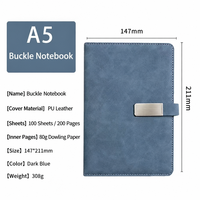 Carnet de notes A5 aspect cuir avec logo personnalisé, fermeture à boucle métallique, papier épais 80 g/m², idéal pour réunions d'affaires et cadeaux d'entreprise