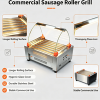 Grilleuse à saucisses commerciale HD-7 étendue avec 7 rouleaux et éclairage, machine à hot-dogs