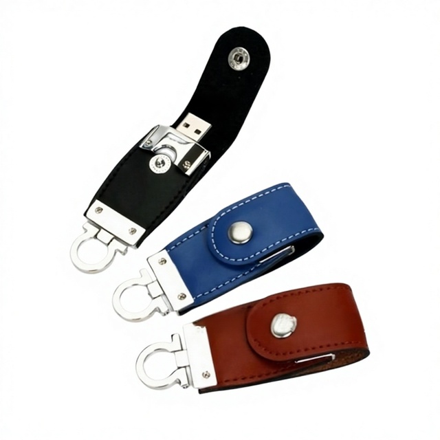 New Leather USB Pendrive Keychain with Snap Buckle USB 2.0/3.0 Interface 1-Year Warranty Model SHX00