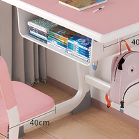 Ensemble bureau et chaise réglables en hauteur pour enfants avec structure métallique incurvée et compartiment de rangement ouvert pour la maison et l'école