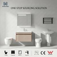 Ensemble de meubles de salle de bain moderne et compact en PVC, avec lavabo WC deux pièces, meuble sous-vasque, miroir et étagère murale pour serviettes