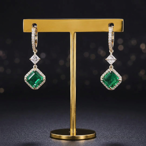 <b>Moissanite</b> Green Emerald Asscher Cut Halo Drop <b>Earrings</b> 10K 14K 18K Gold 925 935 Silver Rhodium Plated Engagement Wedding Fine - Product Image 1
