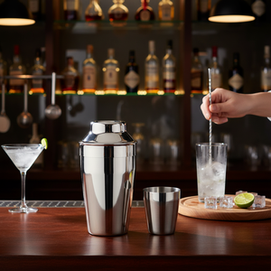 Set di frullatori per Cocktail con Logo personalizzato in metallo e PC Martini Jigger in rame Shaker Bar strumenti - Product Image 3
