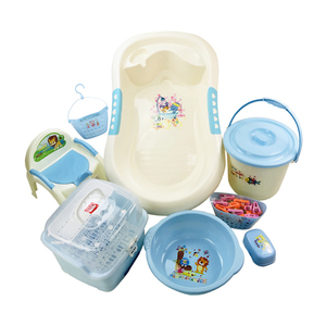 Plastic Baby Bath Tub Set 8PCS with Baby Potty Basket Bottle Drying Rack