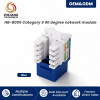 Module réseau RJ45 Keystone Cat6 à 90 degrés UTP HB-8006, plaqué or bronze phosphoreux blanc, multiples certifications, direct usine